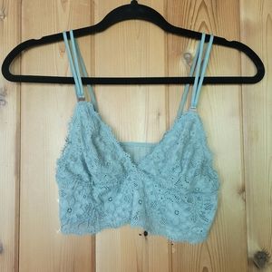 Green eyelash lace longline bralette